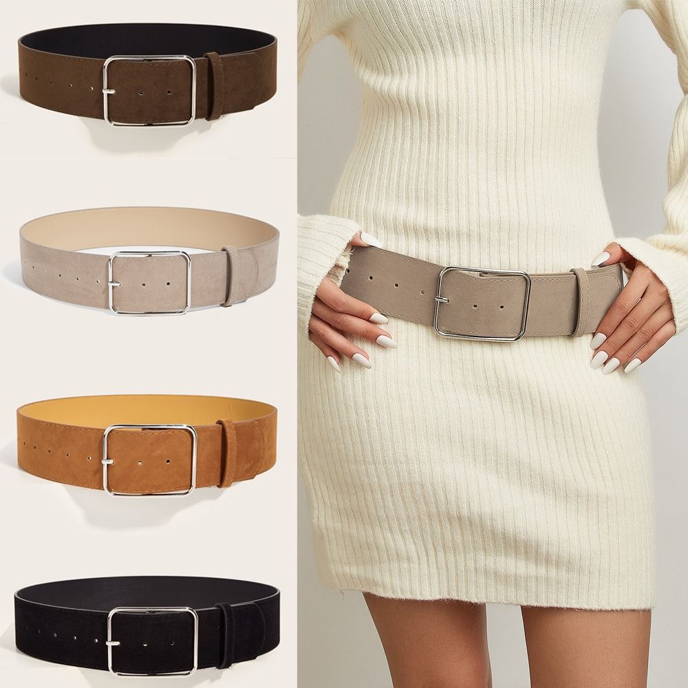 Off White Belt - 마이야르 스타일 스웨이드 가죽 와이드 벨트