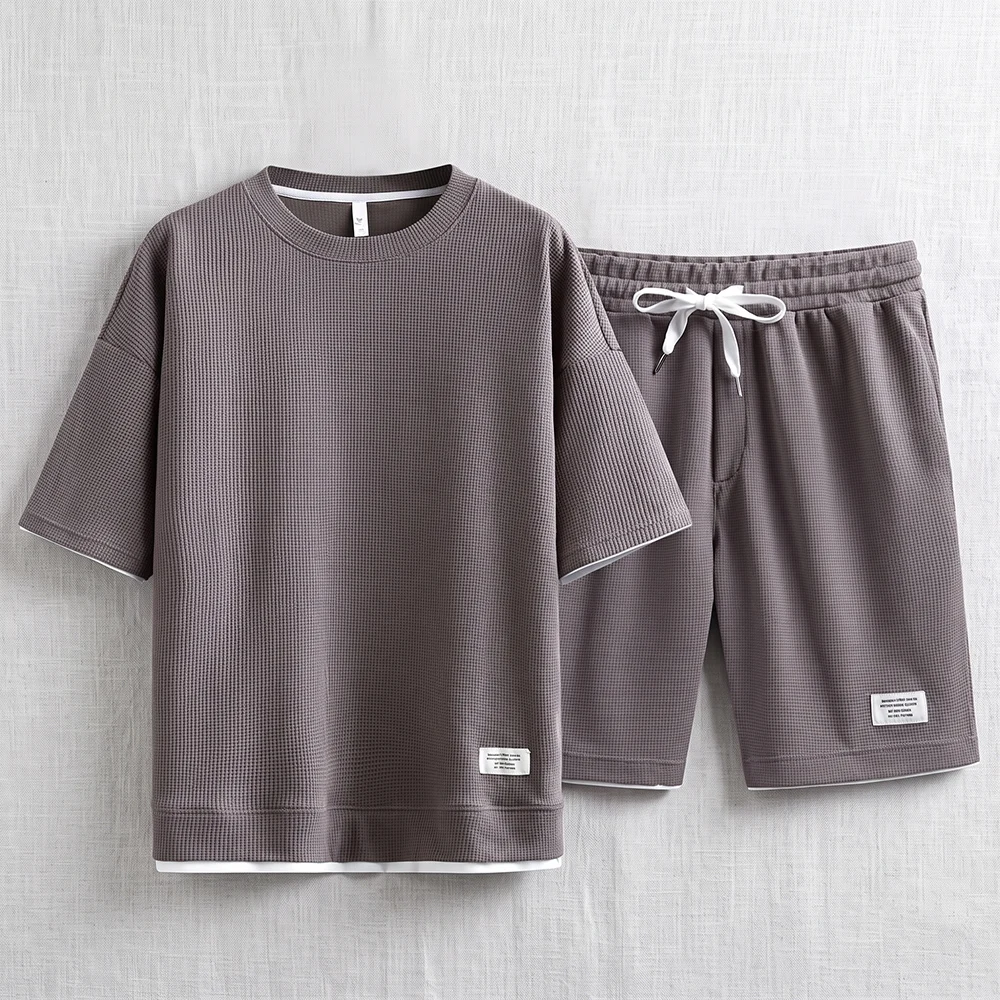 여름 남성용 와플 니트 트랙슈트 오버사이즈 반팔 티셔츠 - Streetwear Brand Shorts 리뷰 및 가격