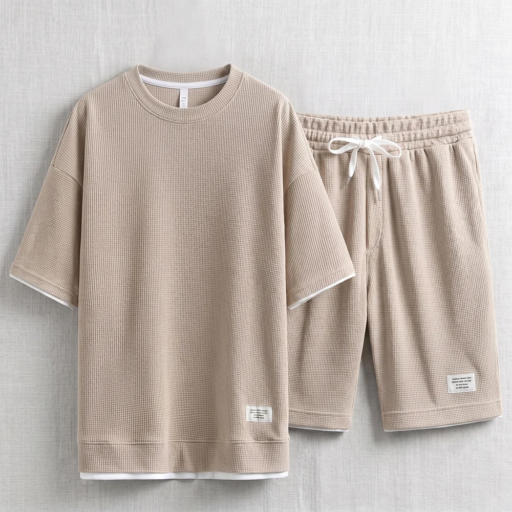 여름 남성용 와플 니트 트랙슈트 오버사이즈 반팔 티셔츠 - Streetwear Brand Shorts 리뷰 및 가격