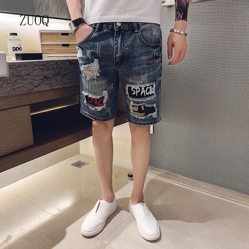 남성용 데님 반바지, 빈티지 패치워크 구멍 포켓, 캐주 - Streetwear Brand Shorts 리뷰 및 가격