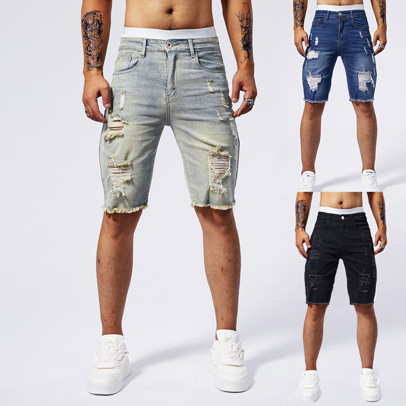2025 여름 뉴 남성 찢어진 데님 반바지 패션 빈티지 - Streetwear Brand Shorts 리뷰 및 가격