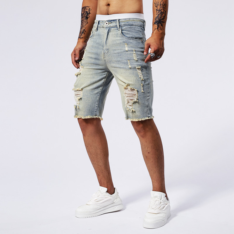 2025 여름 뉴 남성 찢어진 데님 반바지 패션 빈티지 - Streetwear Brand Shorts 리뷰 및 가격