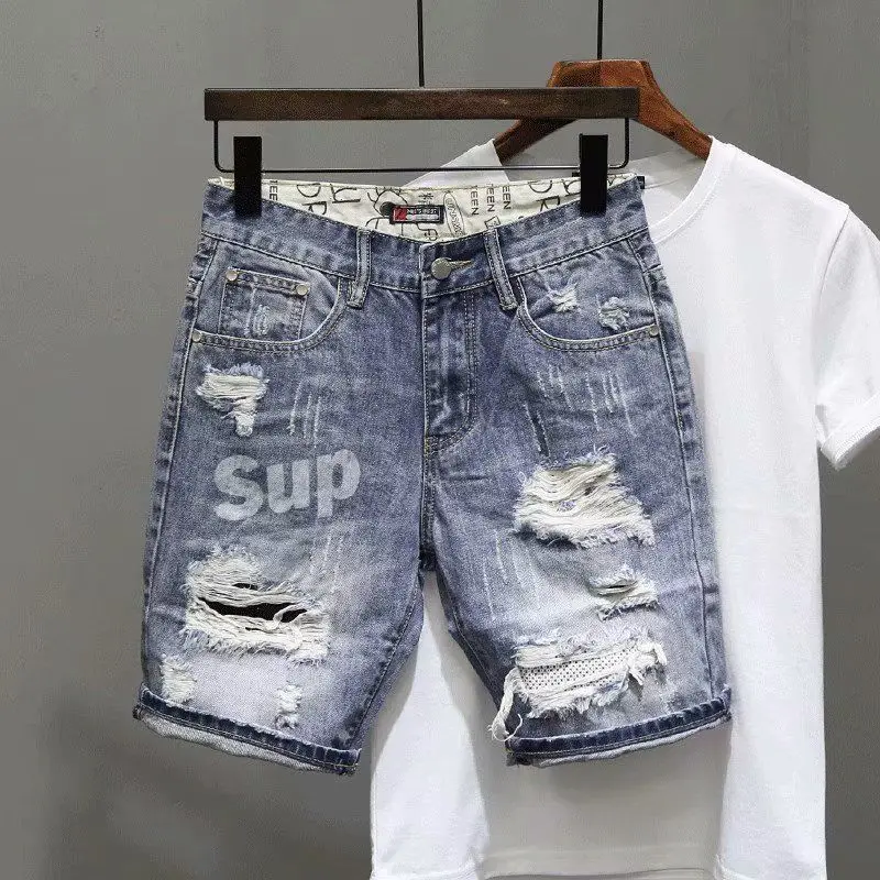 남성용 찢어진 짧은 청바지 바지, 블랙 그레이, 남성  - Streetwear Brand Shorts 리뷰 및 가격