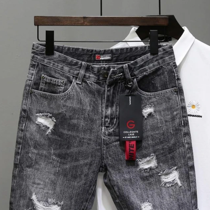 남성용 찢어진 짧은 청바지 바지, 블랙 그레이, 남성  - Streetwear Brand Shorts 리뷰 및 가격